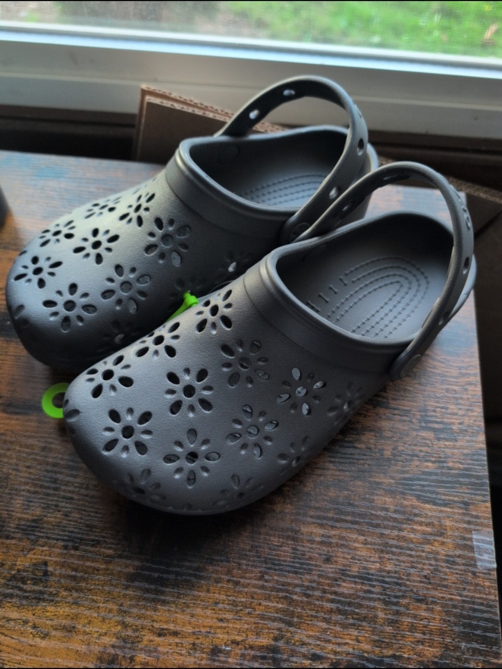 CROCS Women's Floral Cutout Clogs in Dark Gray